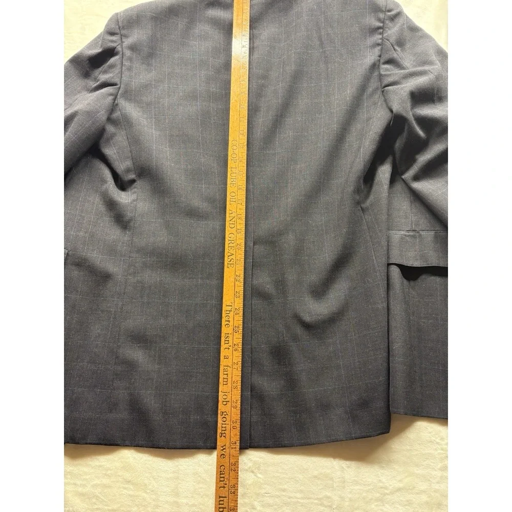Austin Reed Blazer Suit Jacket 2 Btn Wool Gray Windowpane Plaid Tailored 44R